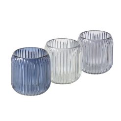 Boltze set van 3 theelichthouders blauw