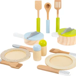 Houten servies en pannenset