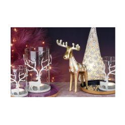 Alternative view of Theelichthouder rendier – glas en wit metaal – 13x20cm