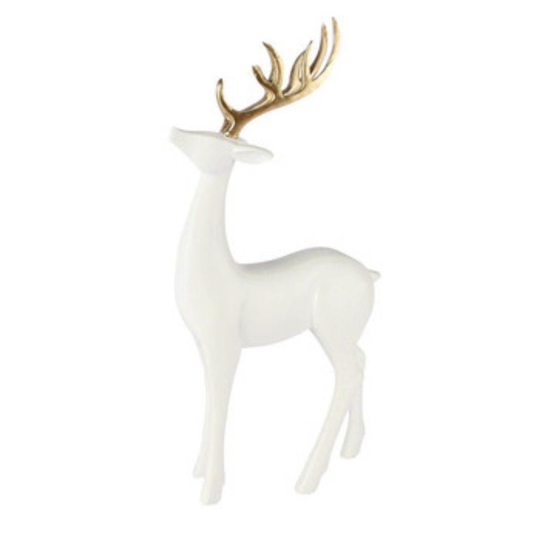 Staand rendier wit met goudkleur (14×30 cm)