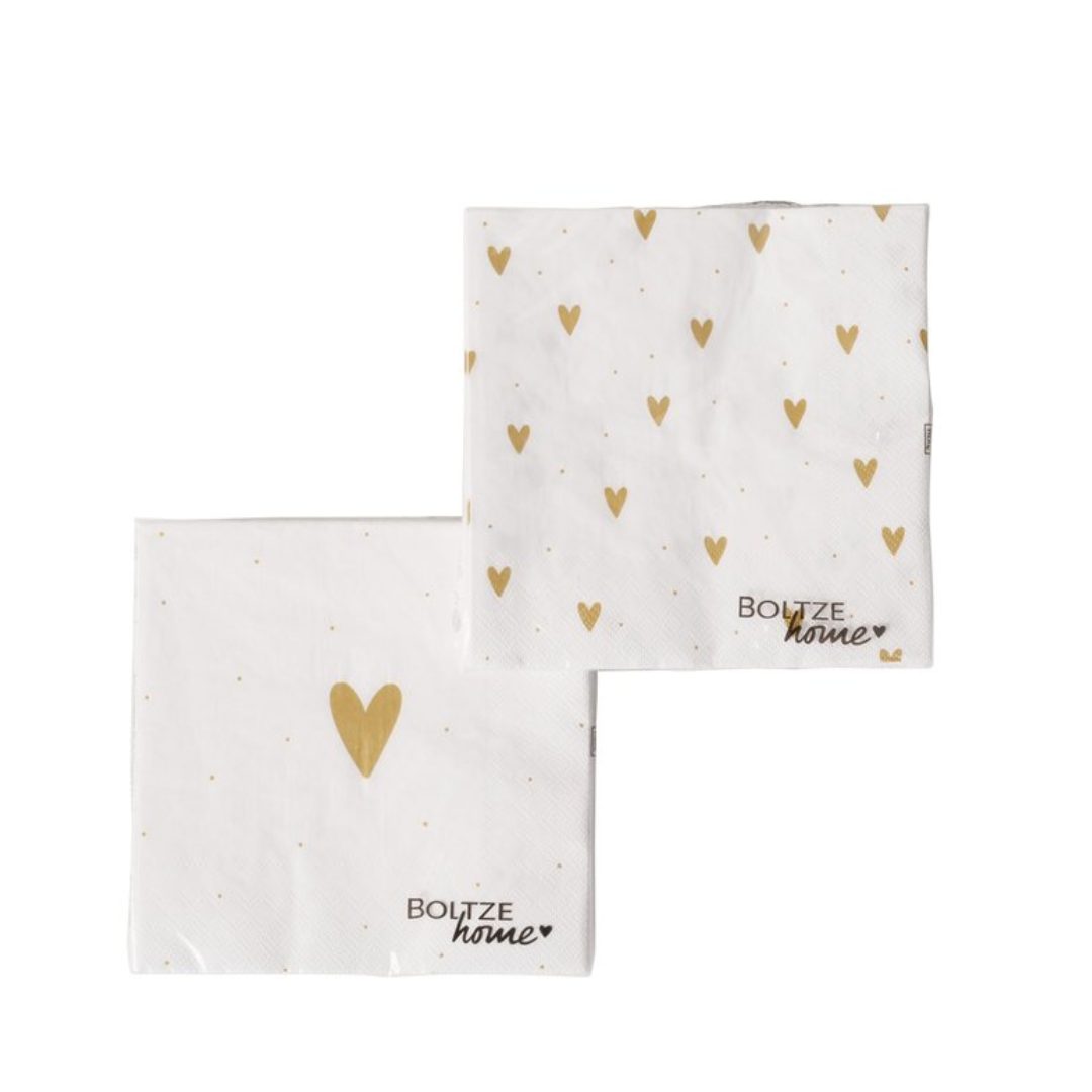 Papieren servetten met gouden hartjes – 17 cm (20 stuks)