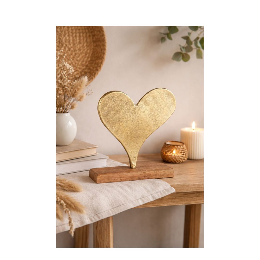 Metalen goudkleurig hart op voet– Sfeervol woonaccessoire - Afbeelding 2