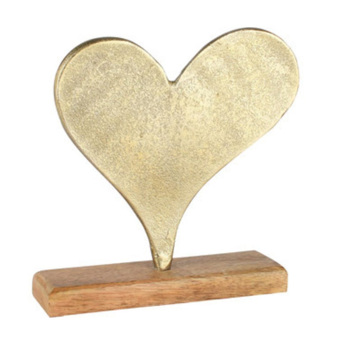 Metalen goudkleurig hart op voet– Sfeervol woonaccessoire