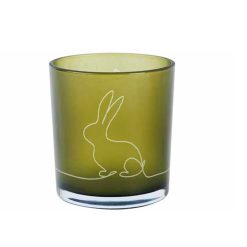 Groene theelichthouder met konijn - 7x8cm