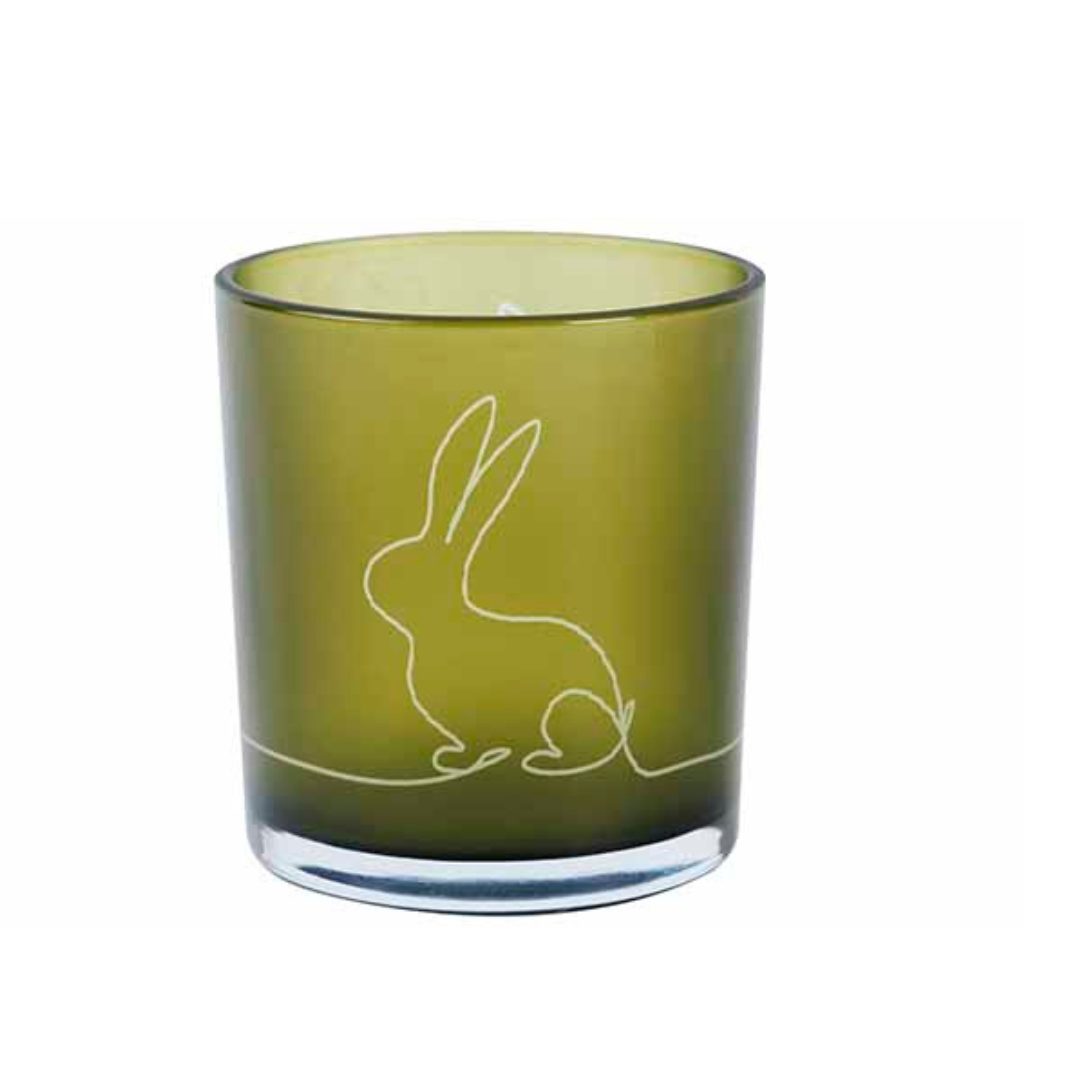 Groene theelichthouder met konijn - 7x8cm