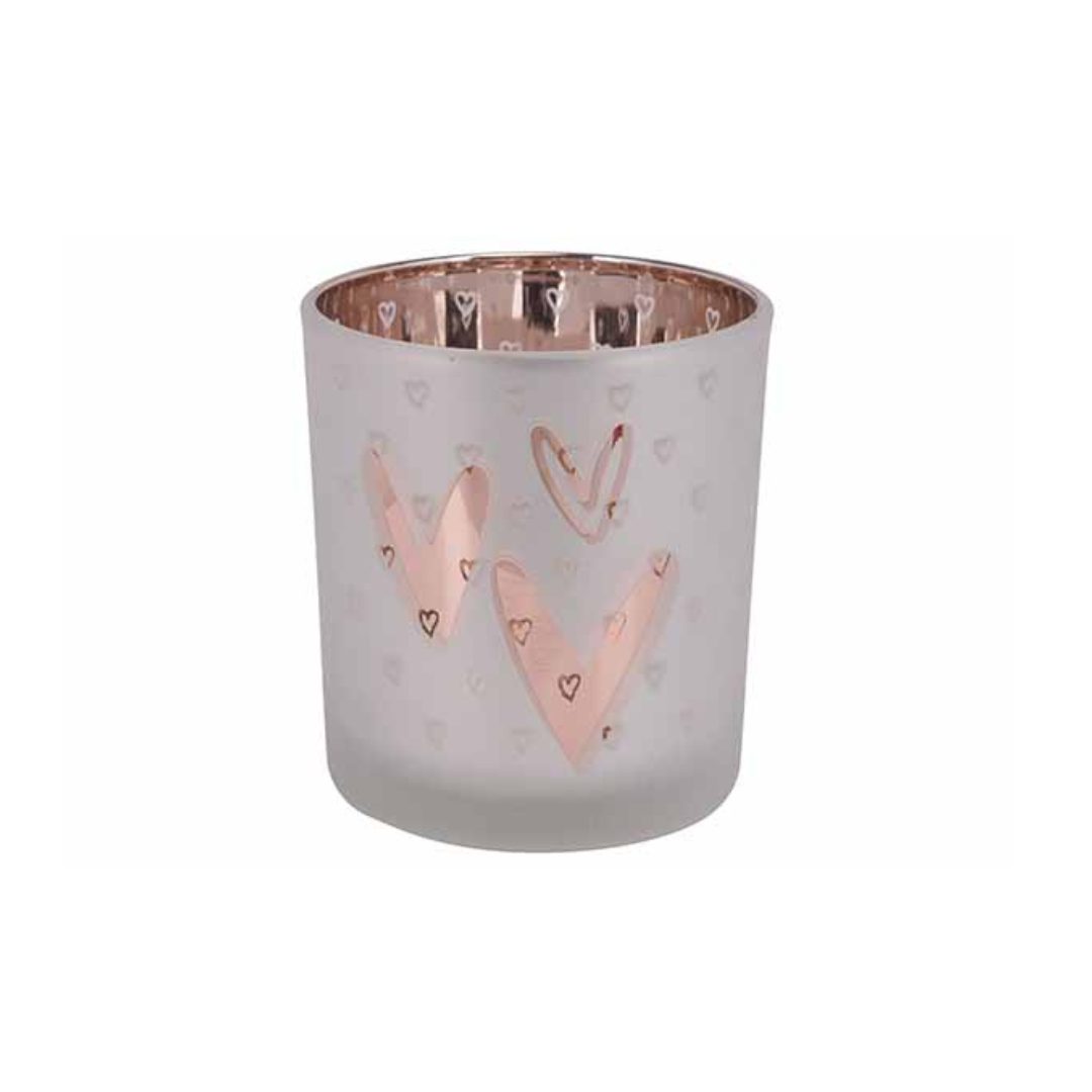 Theelichthouder met hartjes – glas 7x8cm