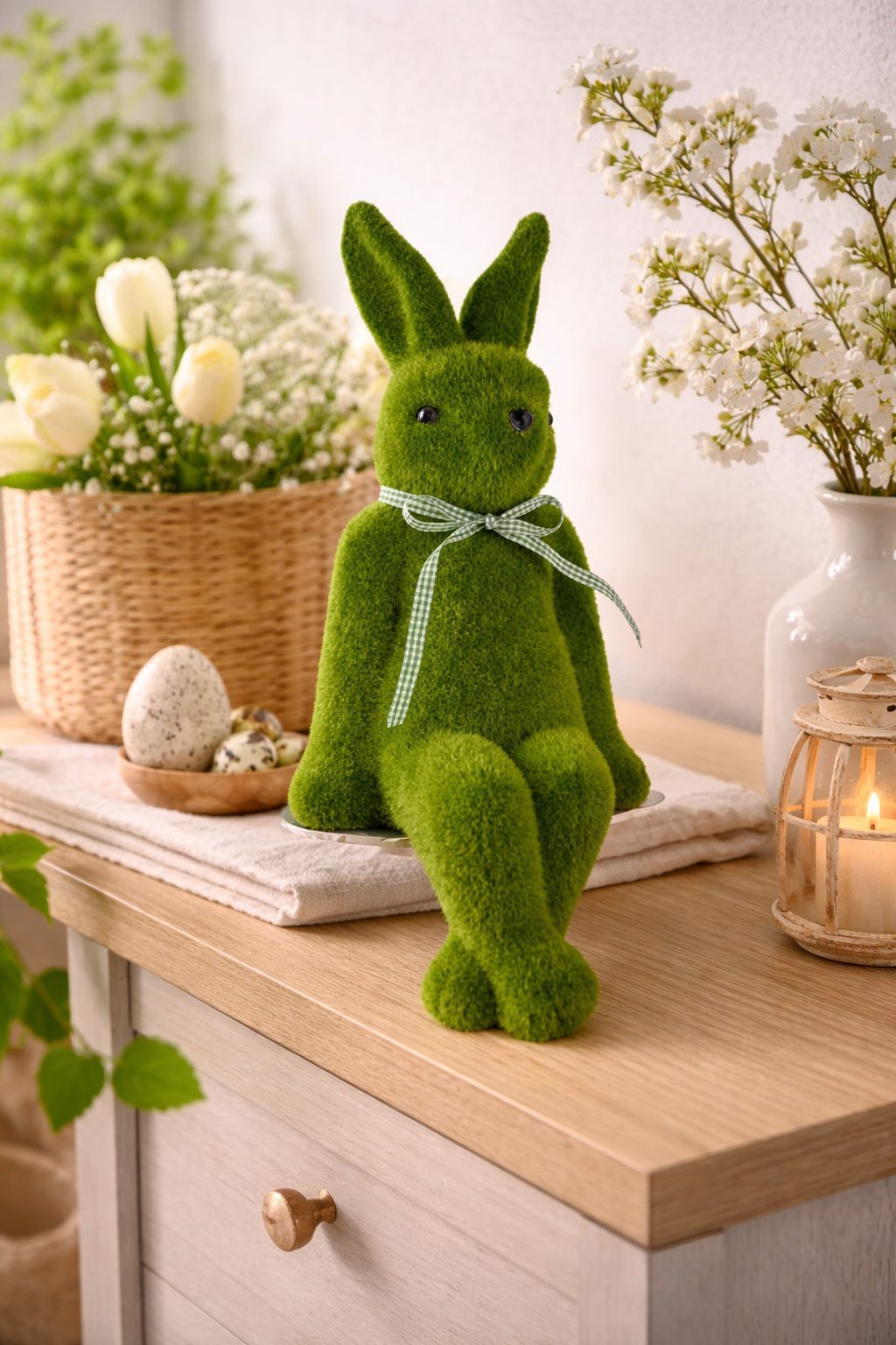 Decoratief konijn groen – zittend - Afbeelding 2
