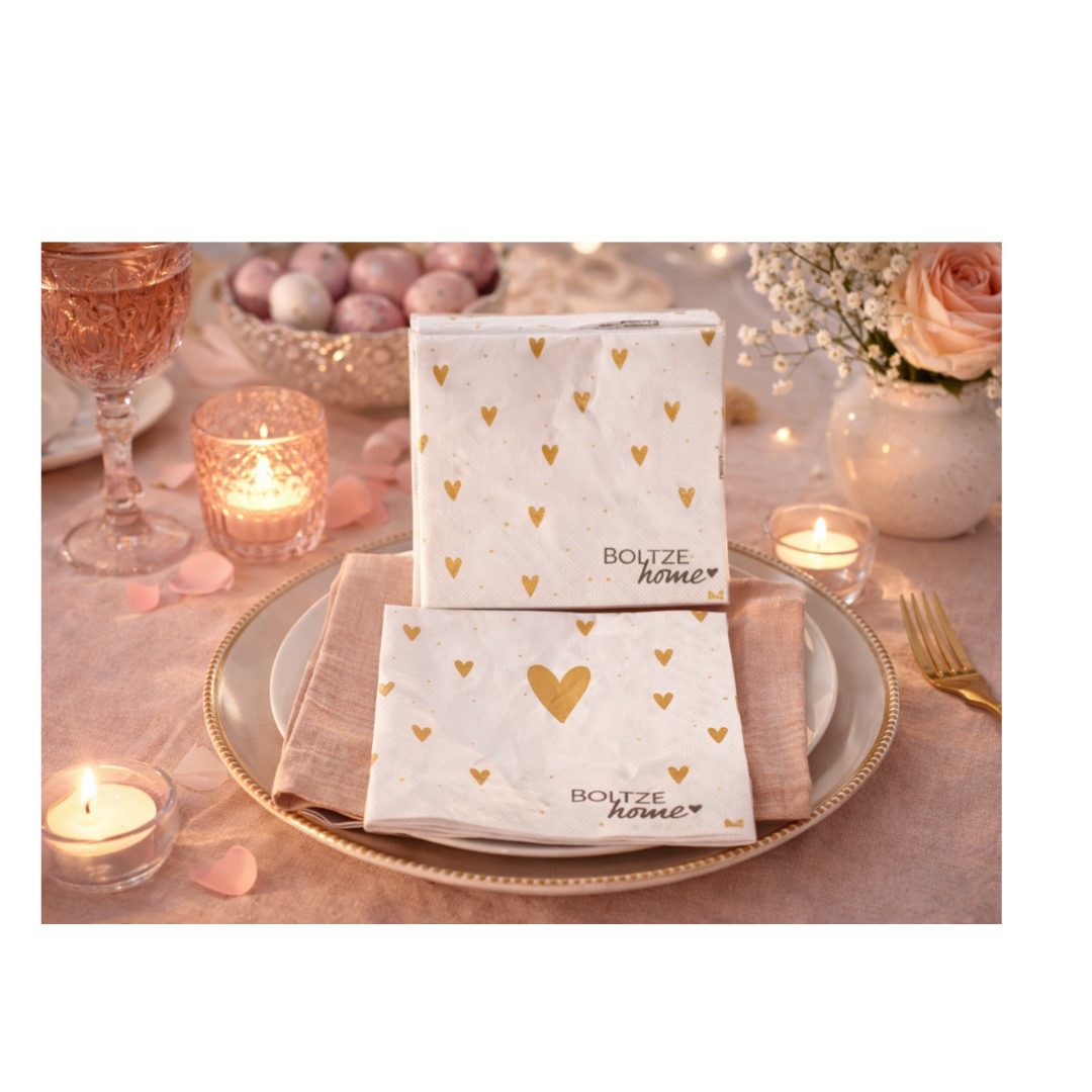 Papieren servetten met gouden hartjes – 17 cm (20 stuks) - Afbeelding 2