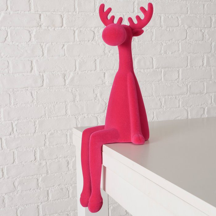 Zittend rendier roze , 30cm