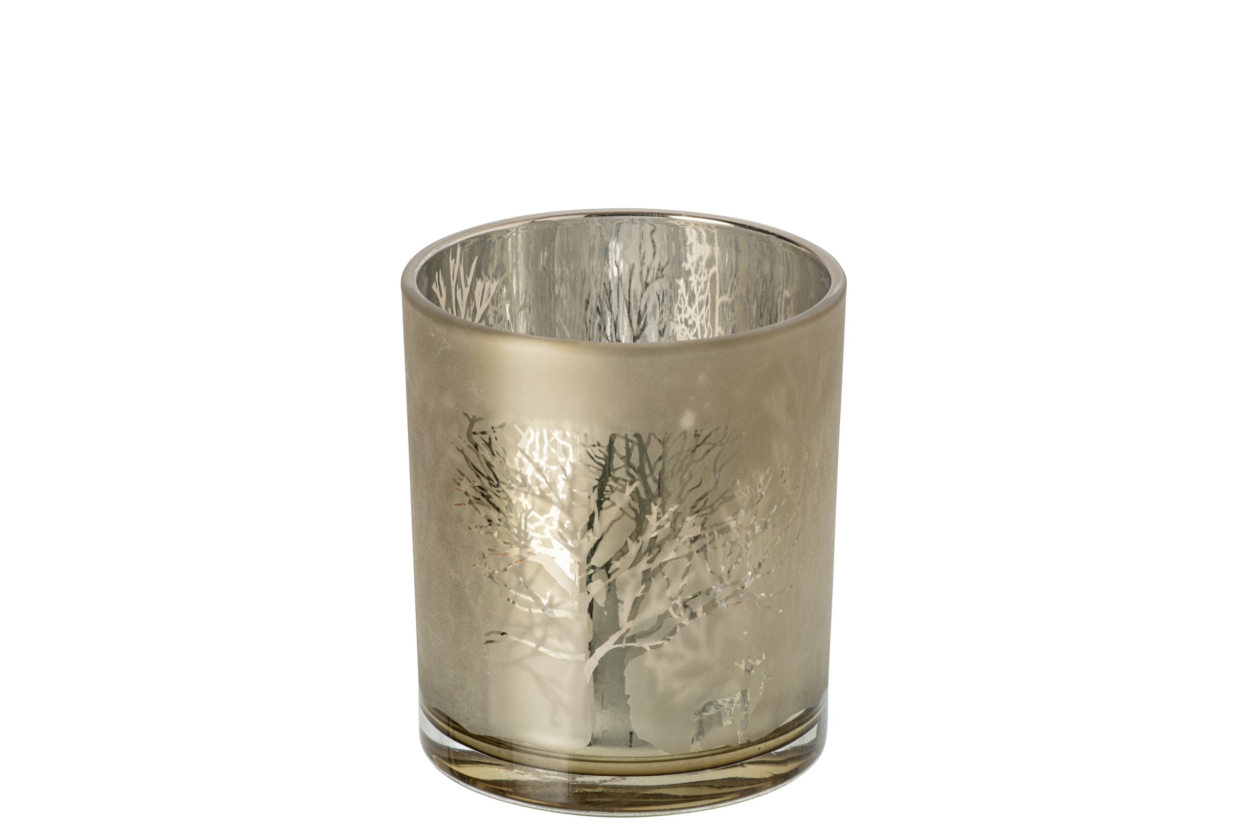 J-Line - theelichthouder met kerstboom - taupe - 10x10x12cm