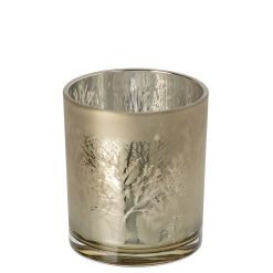 J-Line - theelichthouder met kerstboom - taupe - 8x8x10cm