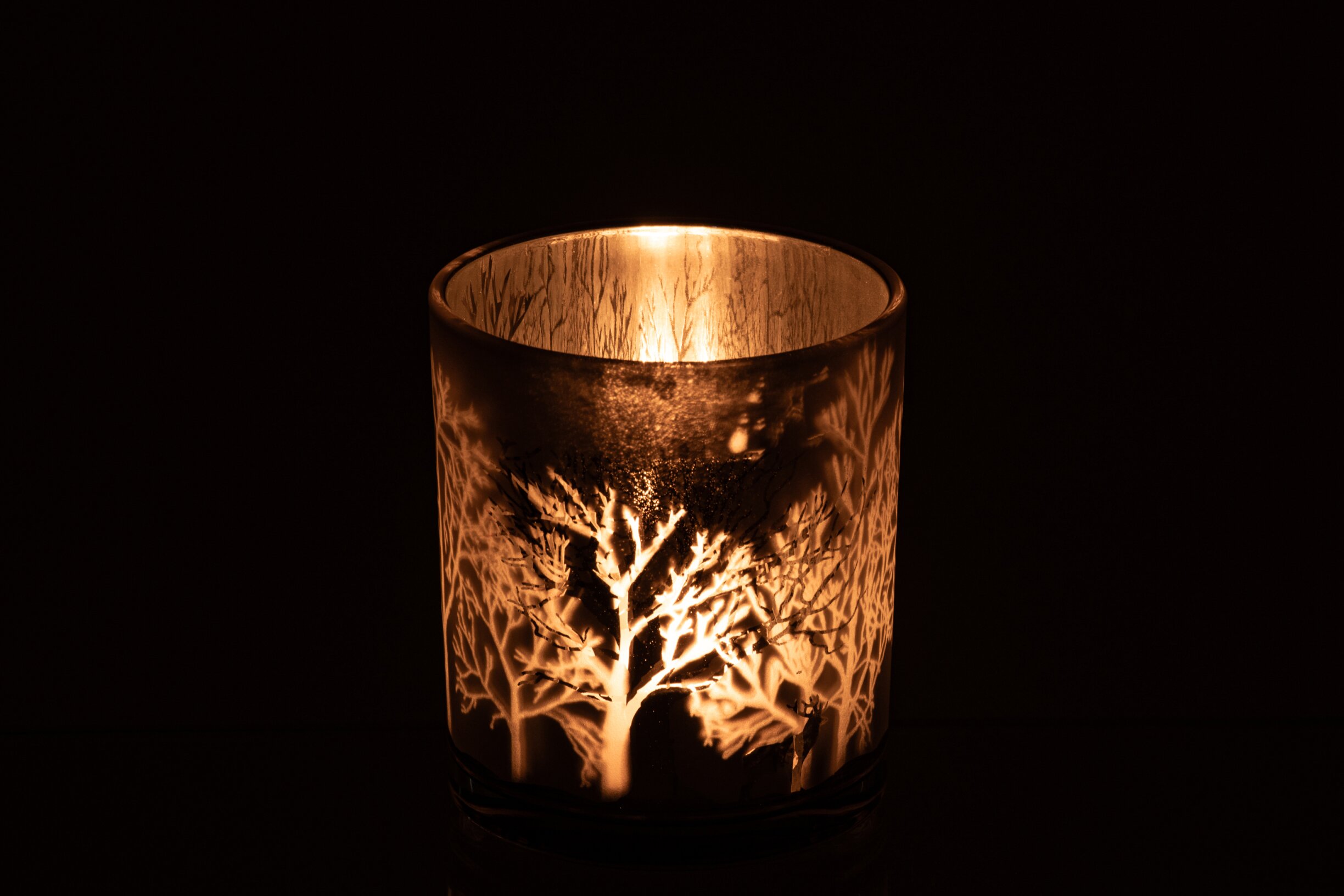 J-Line - theelichthouder met kerstboom - taupe - 10x10x12cm - Afbeelding 2