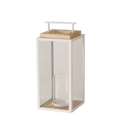Boltze witte lantaarn met hout en glas – 44 x 20 cm