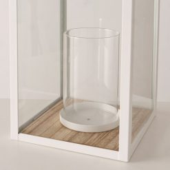 Alternative view of Boltze witte lantaarn met hout en glas – 36 x 15 cm