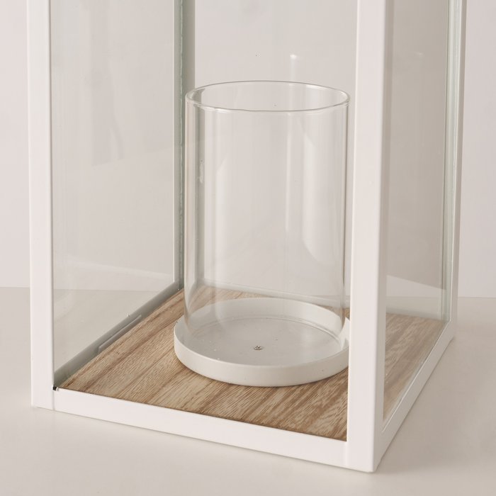 Boltze witte lantaarn met hout en glas – 44 x 20 cm - Afbeelding 3