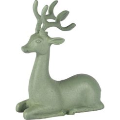 Dekoratief - Rendier liggend - groen - metaal - 19x14x25cm