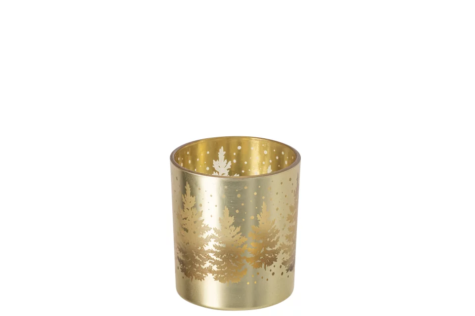 J-Line - Theelichthouder met kerstboom - Goud - 7x7x8cm