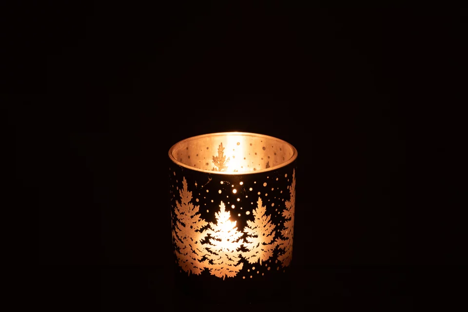 J-Line - Theelichthouder met kerstboom - Goud - 7x7x8cm - Afbeelding 2