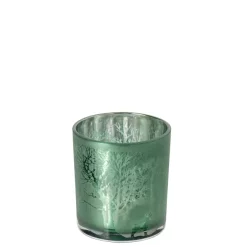 J-line - theelichthouder met bomen - groen - 7x7x8cm
