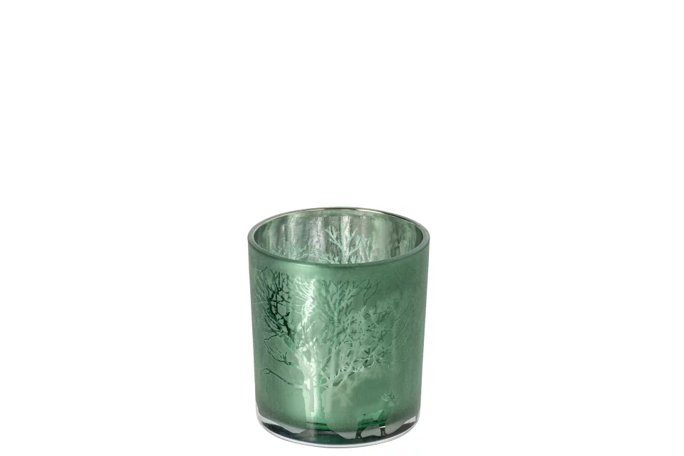 J-line - theelichthouder met bomen - groen - 7x7x8cm