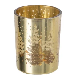J-line - theelichthouder met boom - goud -10x10x12cm
