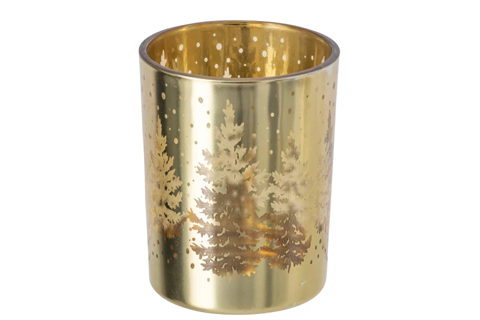 J-line - theelichthouder met boom - goud -10x10x12cm