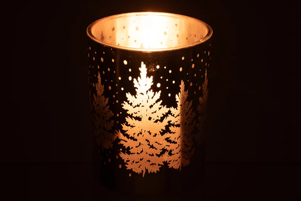 J-line - theelichthouder met boom - goud -10x10x12cm - Afbeelding 2