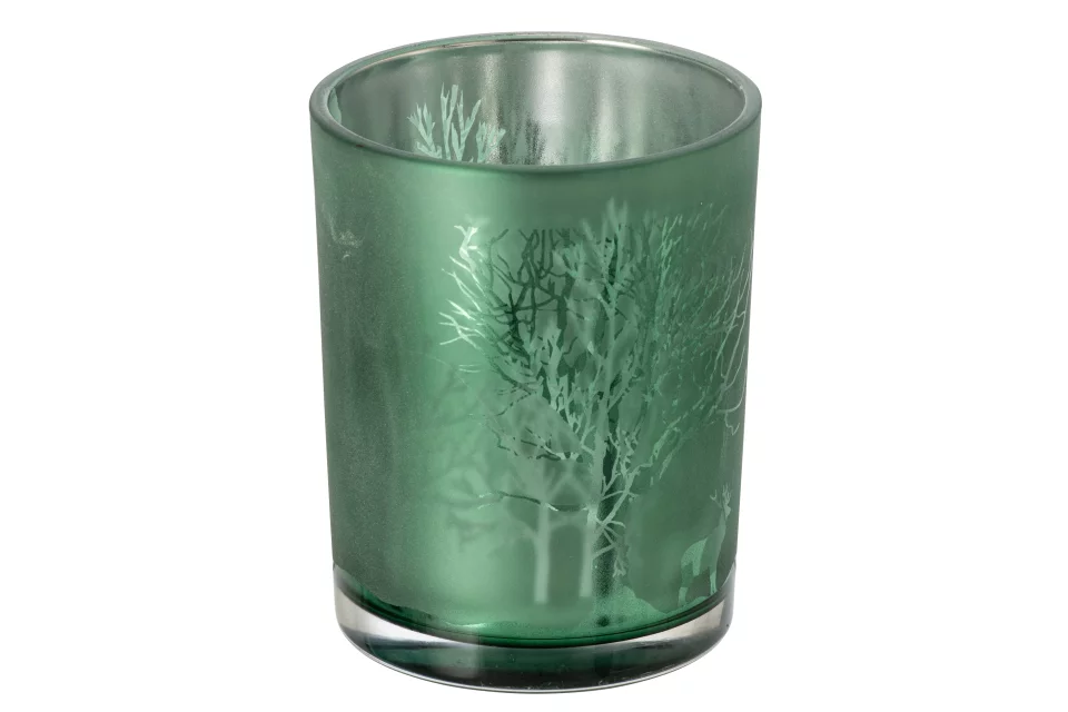 J-Line - theelichthouder met boom motief - groen - 10x10x12cm