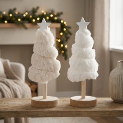 Alternative view of Boltze decoratieve kerstboompjes beige/crème wit. Set van 2 – 21cm