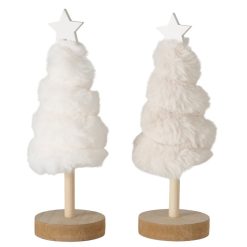 Boltze decoratieve kerstboompjes beige/crème wit. Set van 2 – 21cm